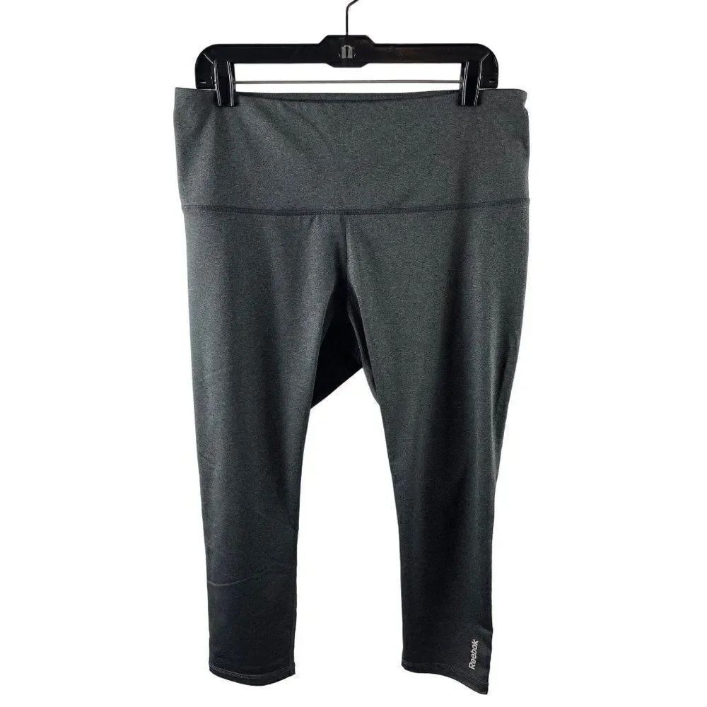 Reebok Women's Heather Gray High Waisted Cropped Leggings XL Stretch Athletic